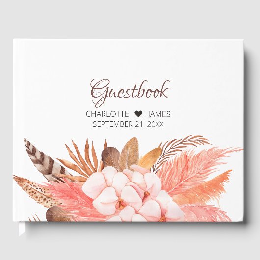 Winter Boho Flower Leaves Feather Wedding Gastenboek (Voorkant)