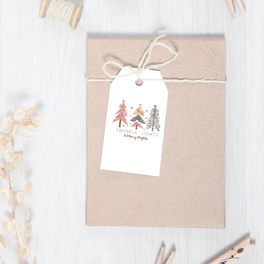 Winter Boho Twinkle Lights Bomen Kerstmis Cadeaulabel