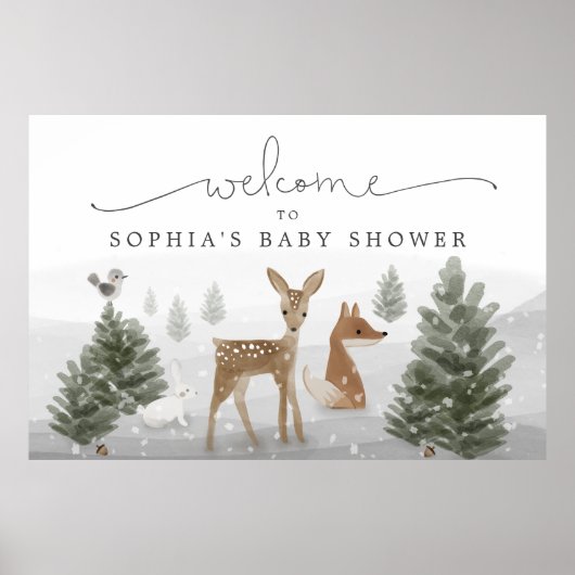 Winter Boho Woodland Baby Shower Poster Sign (Devant)