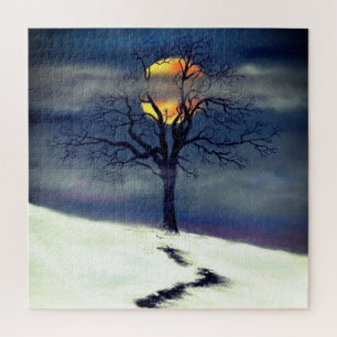 Winter Boom Zonsondergang - Kunst Tekening Collect Legpuzzel