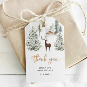Winter bos bos herten baby shower bedankt cadeaulabel