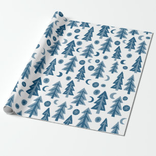Winter Bos Dennenbomen Maan Sterren Kerstcadeau Cadeaupapier