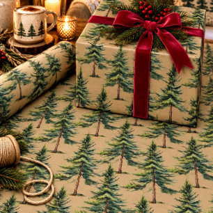 Winter bos dennenboom bos kraft cadeaupapier