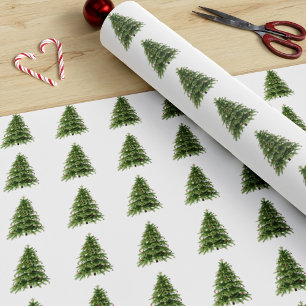 Winter Bos Groene Kerstboom Patroon Wit Cadeaupapier