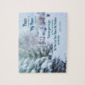 Winter bos huis- John 14:27 Bijbel Verse Legpuzzel (Verticaal)