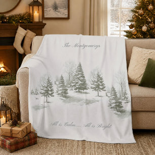Winter Bos Kerstboom Dennnen Monogram Fleece Deken