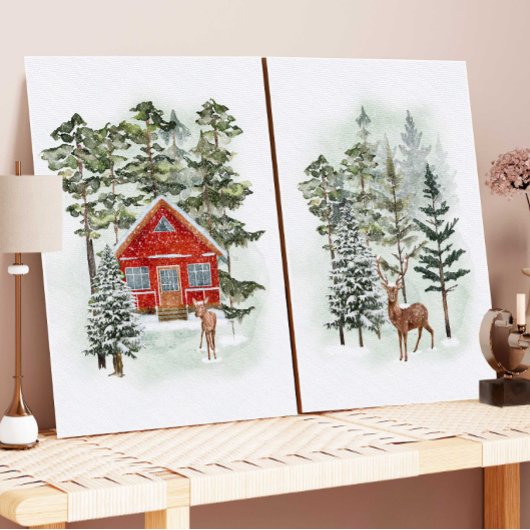 Winter Bos Kerstdorp Print Vakantie Muurkunst Sets