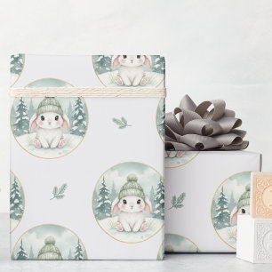 Winter Bos Konijn Baby Shower Cadeaupapier