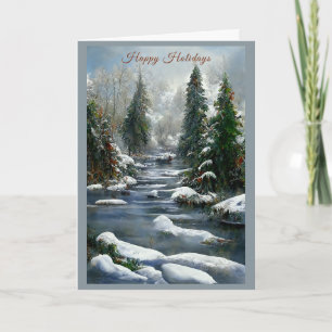 Winter Bos Land Rivier Kerstmis Kaart