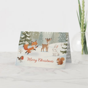 Winter Bos Merry Christmas Bosdieren Feestdagen Kaart