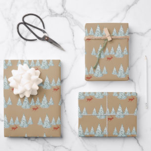 Winter bos met sparrenbos en herten inpakpapier vel