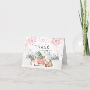 Winter Bos Roze Baby Shower Bedankkaart