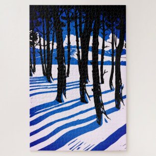 Winter Bos Schaduwen – Blauwe Minimaal Natuur Legpuzzel