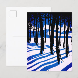 Winter Bos Schaduwen – Blauwe Minimale Natuur Briefkaart