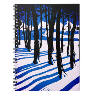 Winter Bos Schaduwen – Blauwe Minimale Natuur Notitieboek