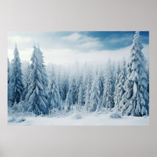 Winter Bos Serene Landschap Surreal Poster