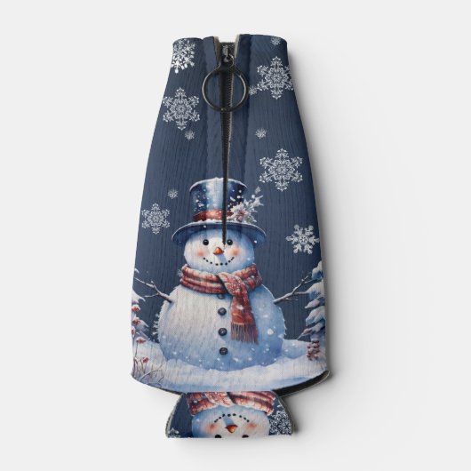 Winter Bos Sneeuwman Kerstmis Flesjeskoeler (Achterkant)