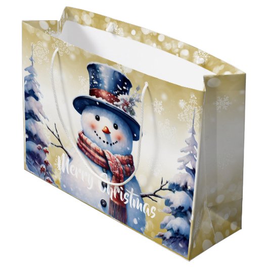 Winter Bos Sneeuwman Kerstmis | Goud Groot Cadeauzakje (Achterkant Gekanteld)