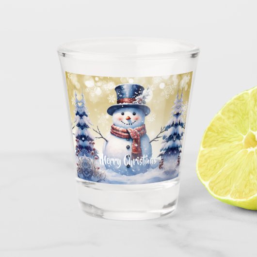 Winter Bos Sneeuwman Kerstmis | Goud Shot Glas (Voorkant)