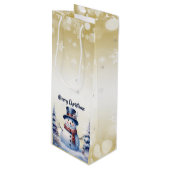 Winter Bos Sneeuwman Kerstmis | Goud Wijn Cadeautas (Voorkant Gekanteld)