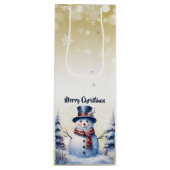 Winter Bos Sneeuwman Kerstmis | Goud Wijn Cadeautas (Voorkant)