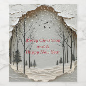 Winter Bos Snowflakes Vogels Papier Uitgesneden Wijn Etiket (Enkel label)