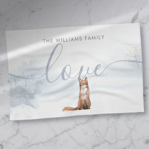 Winter Bos Vos Familie Naam Liefde Theedoek