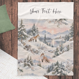 Winter Bos Vos in Sneeuw Knus Aquarel Fleece Deken