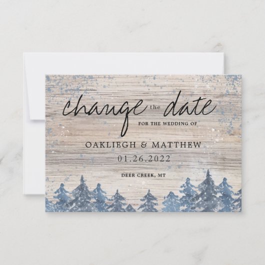 Winter Bos Waterverf Bos Datum wijzigen Save The Date (Voorkant)