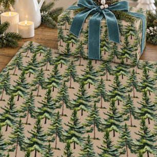 Winter Bos Waterverf Z Dennenboom Bos Kraft Cadeaupapier