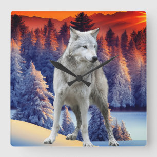 Winter Bos Zonsopgang Thema Vierkante Wandklok Klok