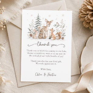 Winter Bosdieren Baby Shower Bedankkaart