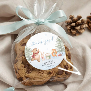 Winter Bosdieren Baby Shower Bedankt Ronde Sticker