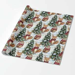 Winter Bosdieren Kerstpatroon Cadeaupapier