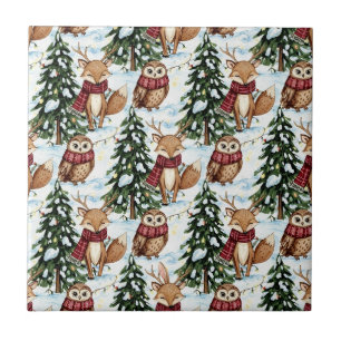 Winter Bosdieren Kerstpatroon Tegeltje