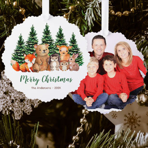 Winter Bosdieren Watercolor Kerstmis Ornament Kaart