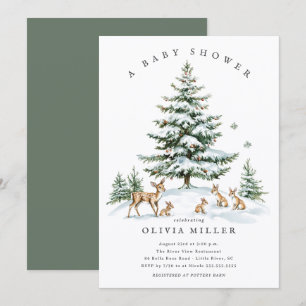 Winter Bosland Herten Baby Shower Kaart