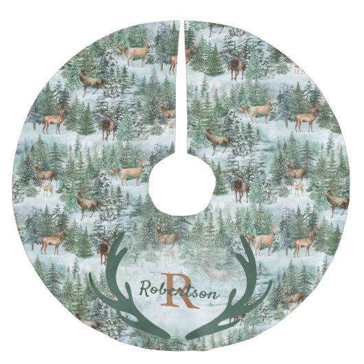 Winter Bosland Herten Monogram Kerstmis  Kerstboom Rok (Voorkant)