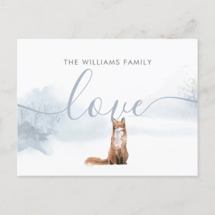 Winter Bosland Vos Familie Naam Script Liefde Feestdagenkaart