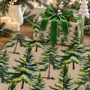 Winter Bosland Watercolor XL Sparrenbos Kraft Cadeaupapier