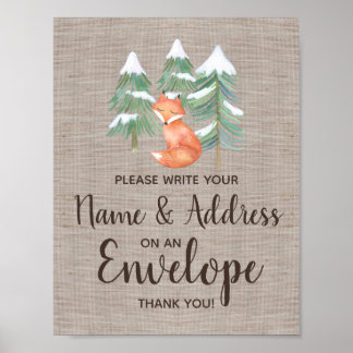 Winter Bosvos Vos Adres op een Enveloppe Bord Poster