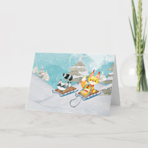 Winter Bosvrienden - Vos Egel Illustratie Feestdagen Kaart