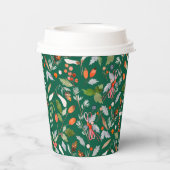 Winter Botanical Berries & Foliage Dark Green  Papieren Bekers (Achterkant)