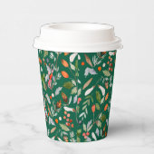 Winter Botanical Berries & Foliage Dark Green  Papieren Bekers (Rechts)