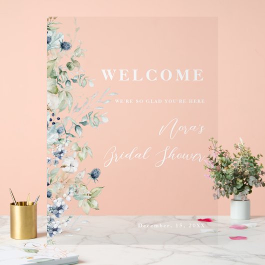 Winter Botanical Border Vrijgezellenfeest Welkom Acryl Bord (Huwelijk)