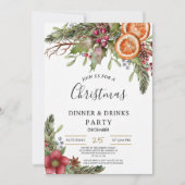 Winter Botanical Christmas Invite | Rustic Dinner  Kaart (Voorkant)