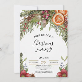 Winter Botanical Christmas Invite | Rustic Dinner  Kaart