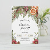 Winter Botanical Christmas Invite | Rustic Dinner  Kaart (Staand voorkant)