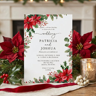 Winter Botanical Christmas Wedding Invitation Kaart