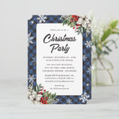Winter Botanicals Blue Plaid Christmas Party Kaart (Staand voorkant)